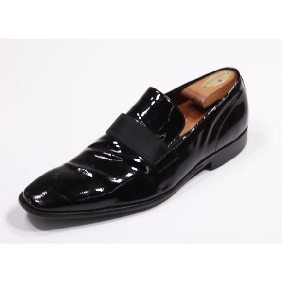 Hugo Boss Black Patent Leather Grosgrain Strap Tuxedo Formal Loafers US 10 - Picture 1 of 13